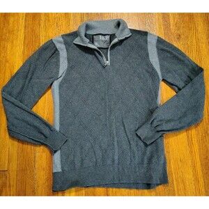 BKE Sweater Mens Large Gray Quarter Zip Cotton Pullover Knitted Diamond Pattern